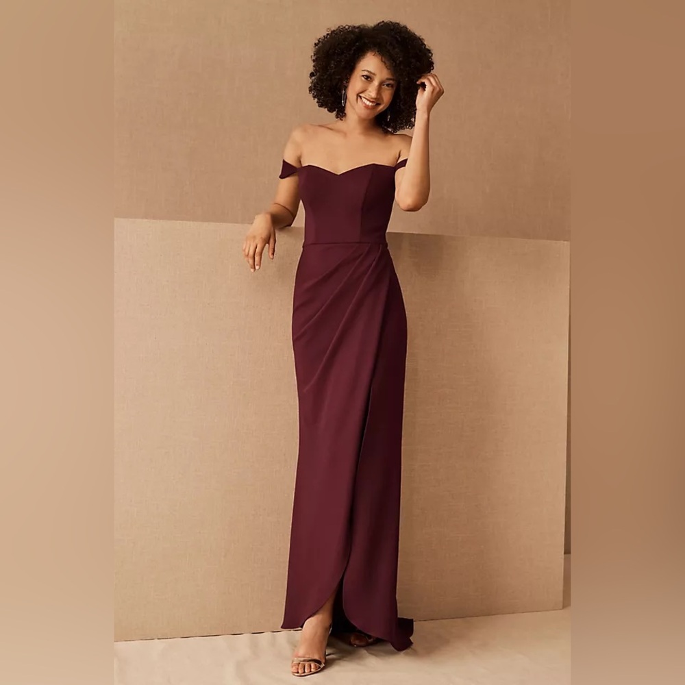 BHLDN Anthro Rossi Crepe Draped Gown Dress in Wine Bordeaux Size 12 NWT